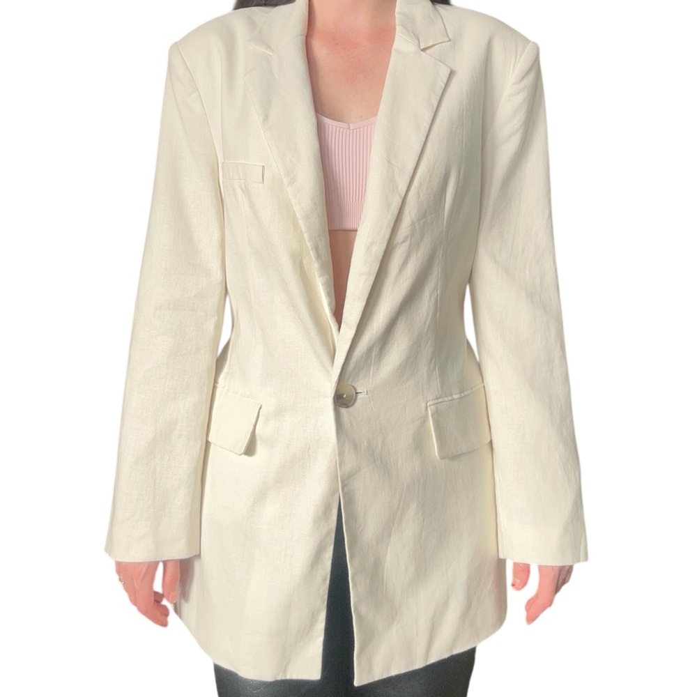 Zara Linen Off White Blazer with Belt - Picture 2 of 8